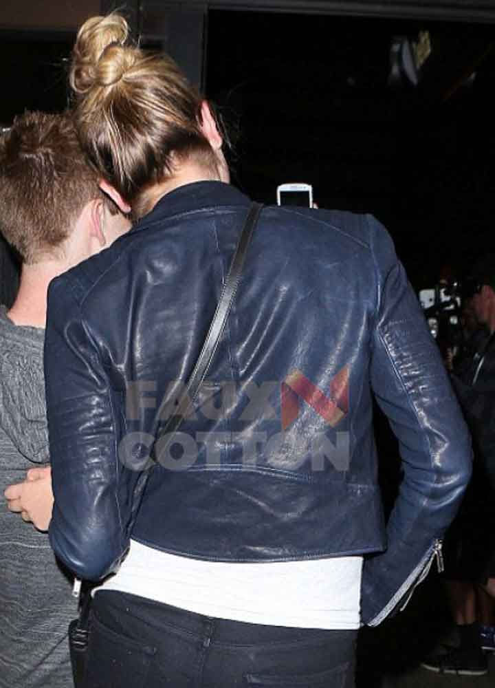 Kate Upton Blue Biker Leather Jacket